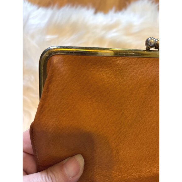 Vtg Antique Pigskin Leather Wallet With Gold-Tone Frame & Crown Detail Clutch - Picture 9 of 12